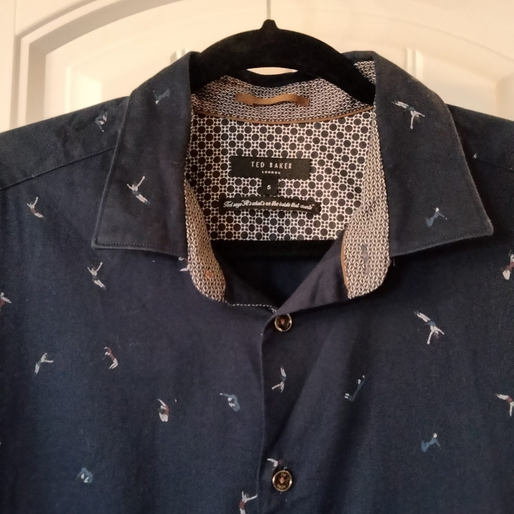 Ted Baker Navy Acrobat Button-Up Collared Shirt - Picture 3 of 7